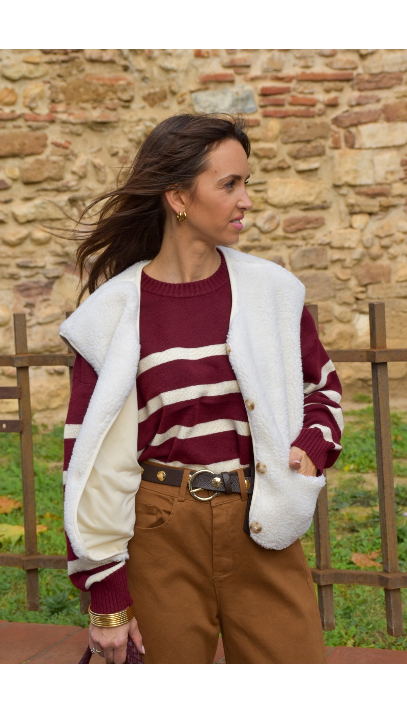 OLIVIA MODA BORDEA ECRU PULL FEMME