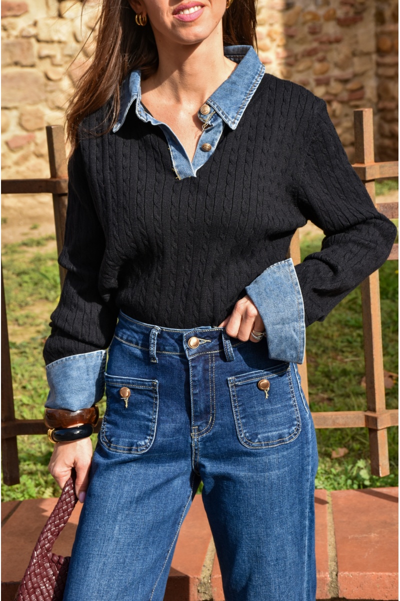 lai fashion JEANS NOIR PULL FEMME