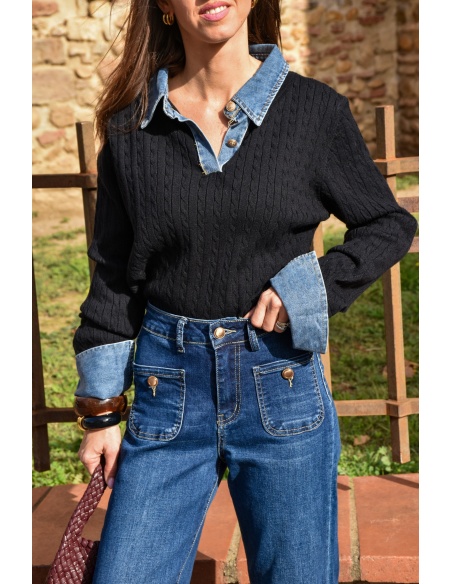 Pull Denim Noir ELISE