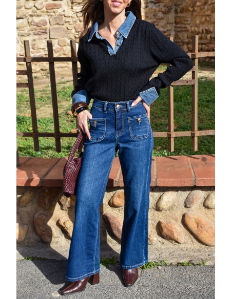 lai fashion JEANS NOIR PULL FEMME