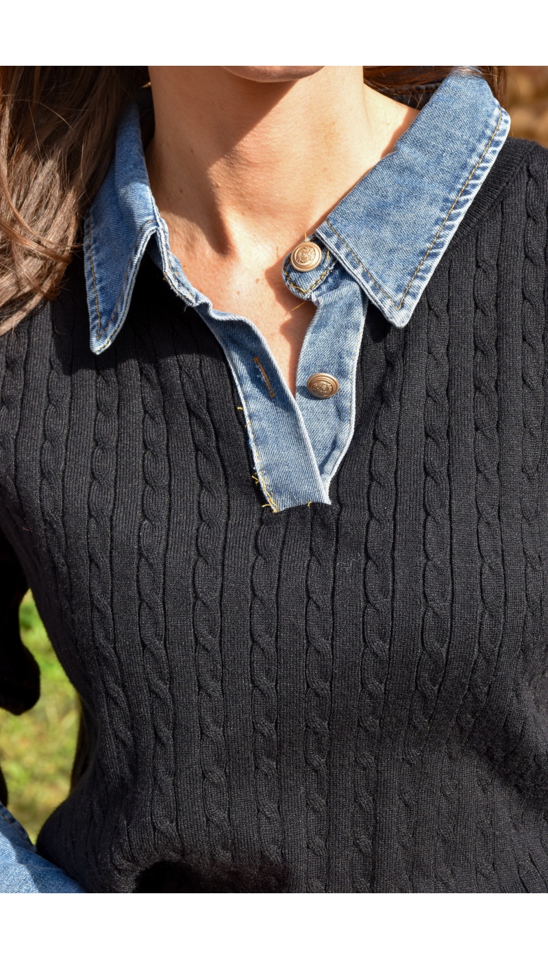 Pull Denim Noir ELISE