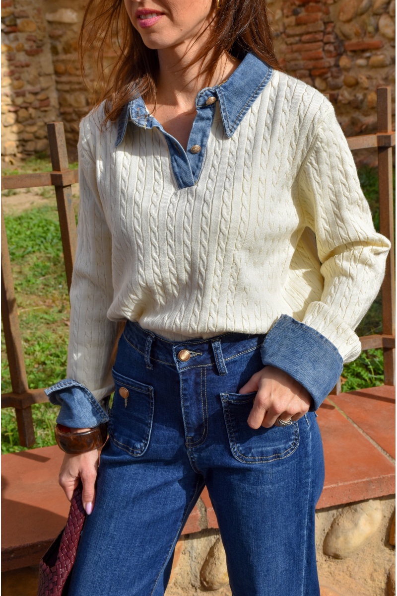 lai fashion JEANS ECRU PULL FEMME 2