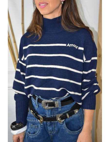 OLIVIA MODA MARINE ECRU PULL FEMME