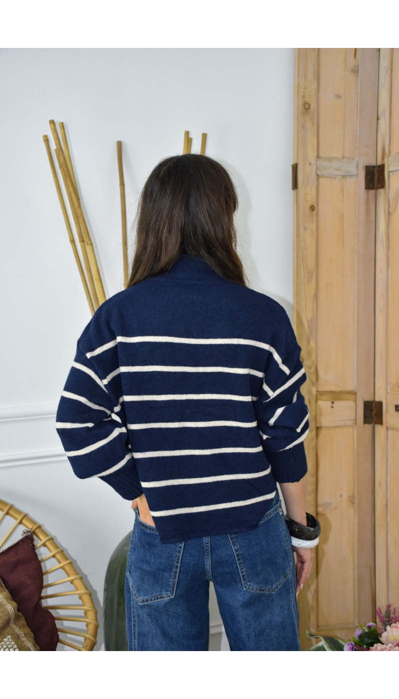 OLIVIA MODA MARINE ECRU PULL FEMME