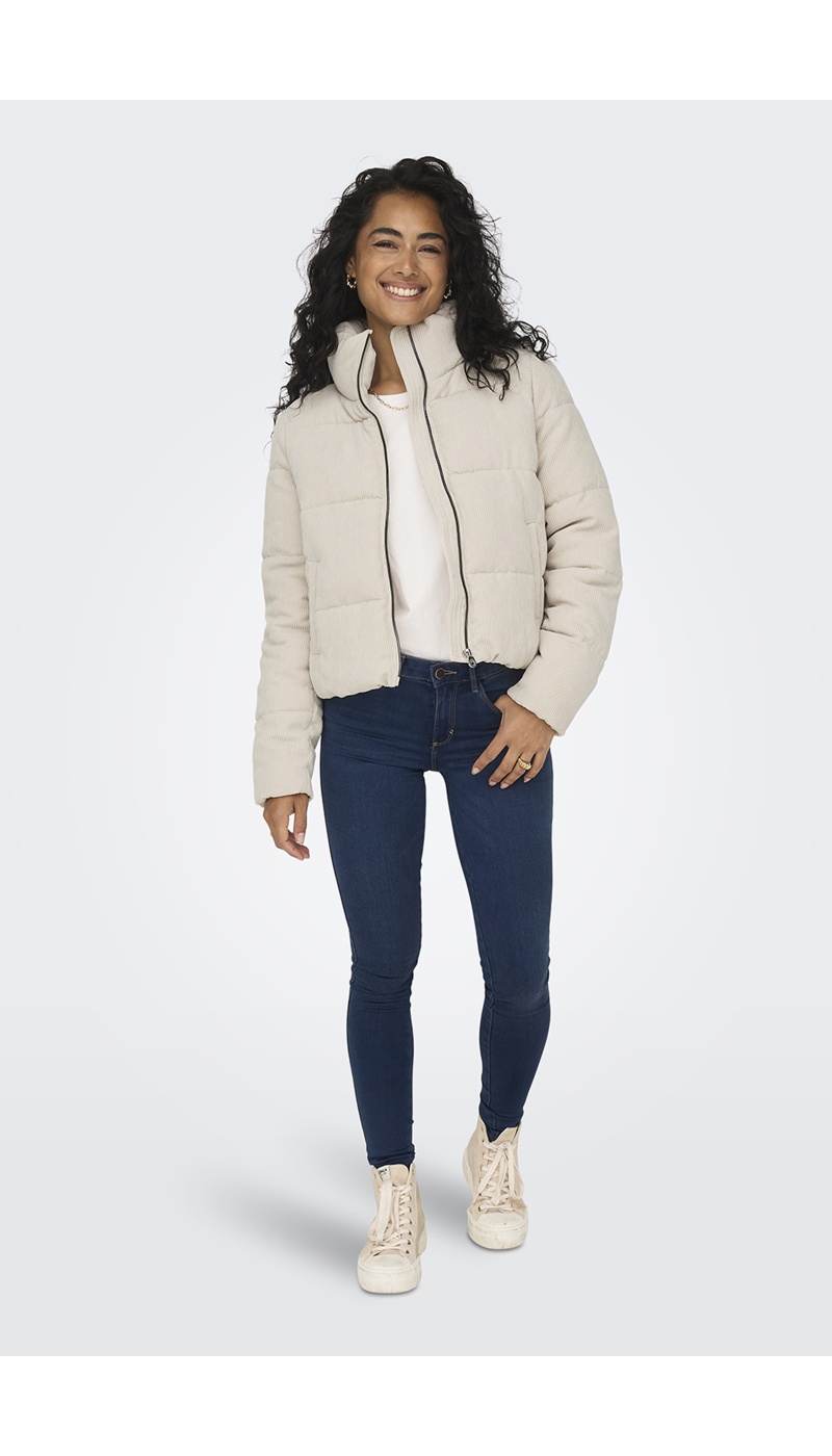 Ecru gerippte Daunenjacke NUR ONLNEWDOLLY - 1 | FRAUEN