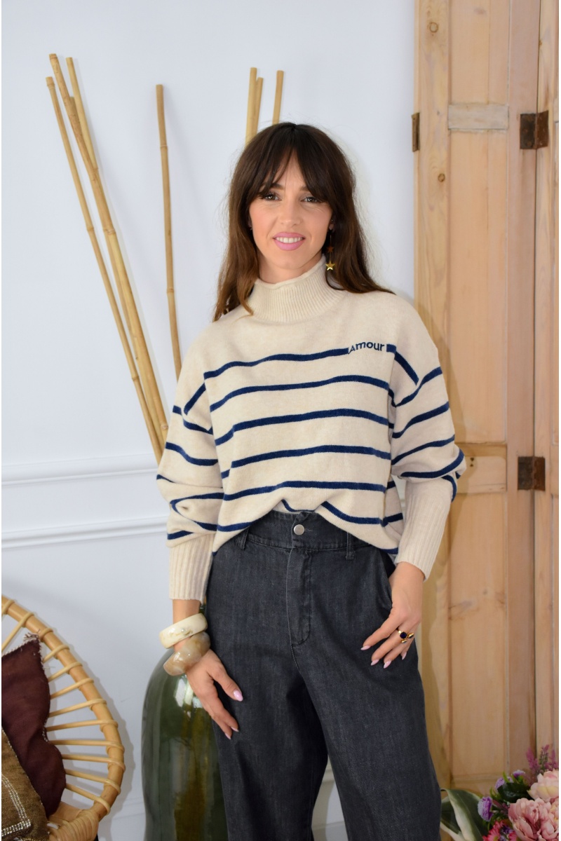 OLIVIA MODA ECRU MARINE PULL FEMME