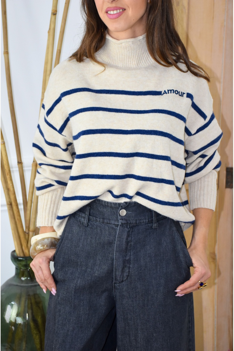 OLIVIA MODA ECRU MARINE PULL FEMME 2