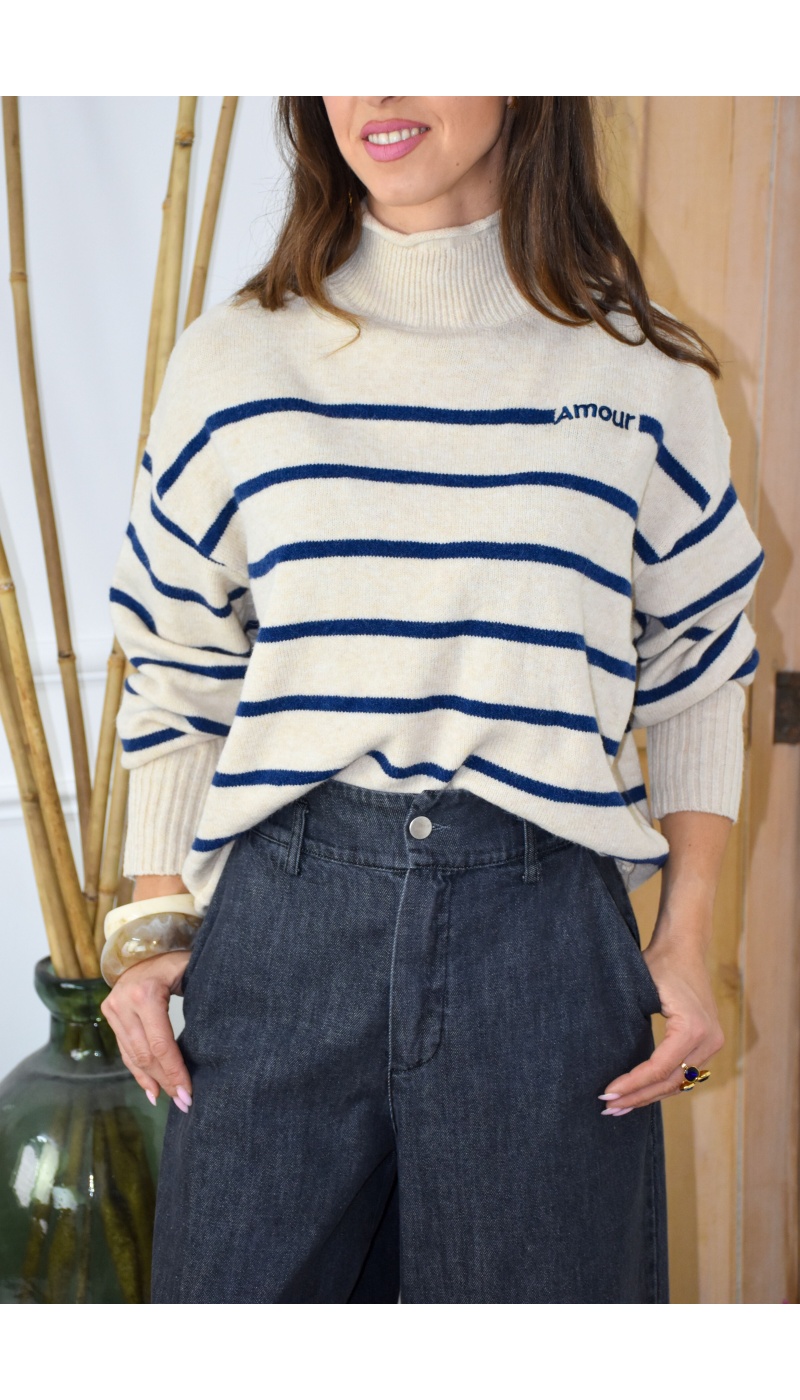 OLIVIA MODA ECRU MARINE PULL FEMME