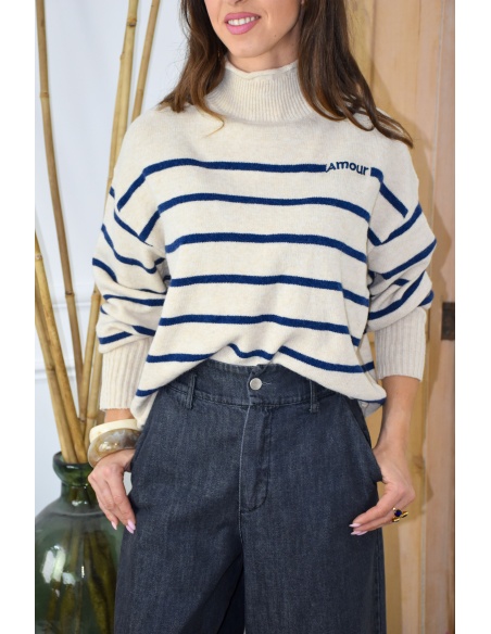 OLIVIA MODA ECRU MARINE PULL FEMME