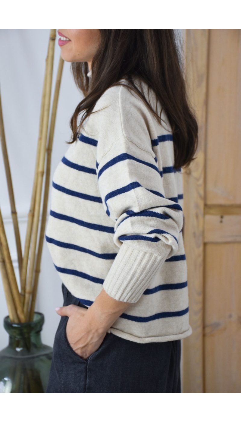 OLIVIA MODA ECRU MARINE PULL FEMME