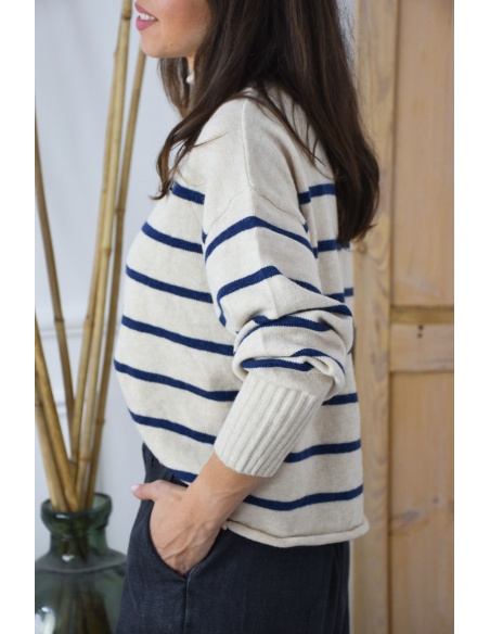 OLIVIA MODA ECRU MARINE PULL FEMME