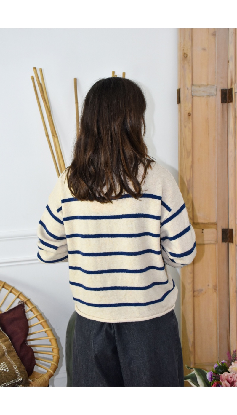 OLIVIA MODA ECRU MARINE PULL FEMME