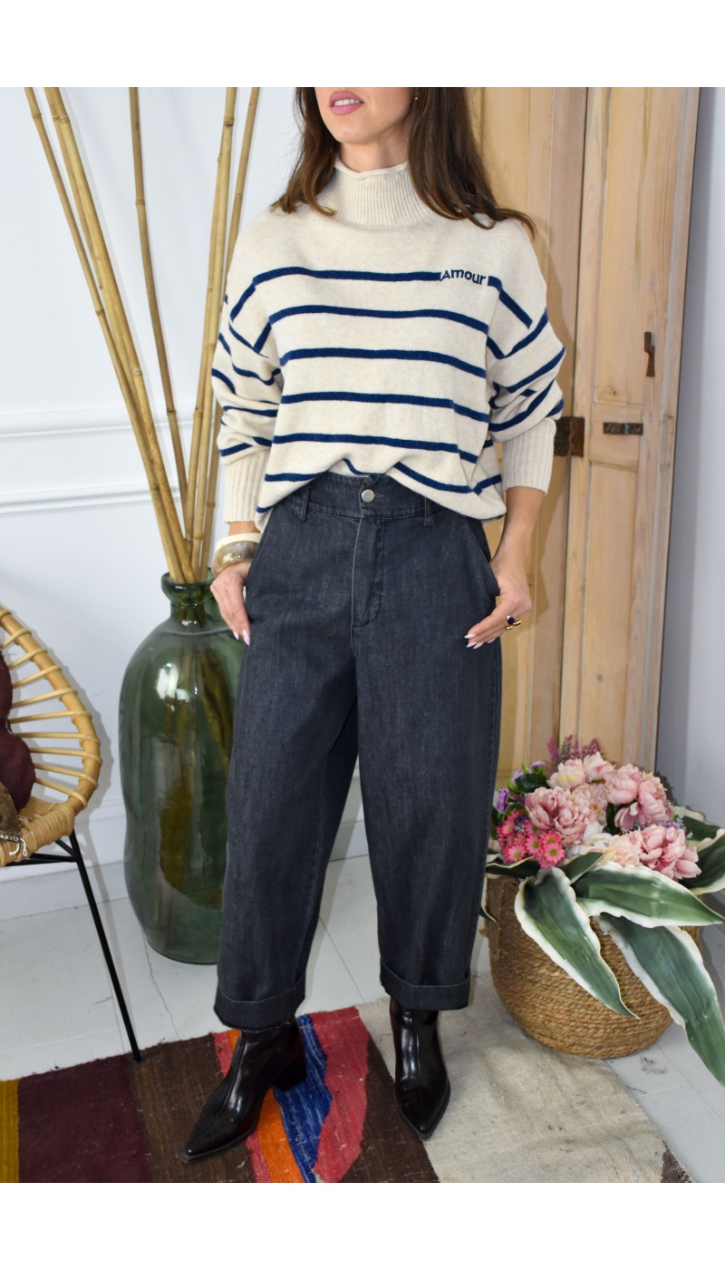 OLIVIA MODA ECRU MARINE PULL FEMME