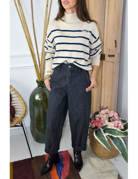 OLIVIA MODA ECRU MARINE PULL FEMME