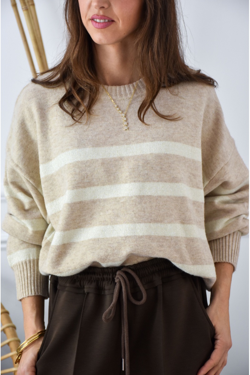 OLIVIA MODA ECRU POUDRE PULL FEMME