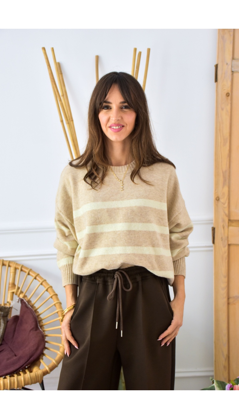Pull Rayé Beige LINE