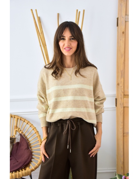 Pull Rayé Beige LINE