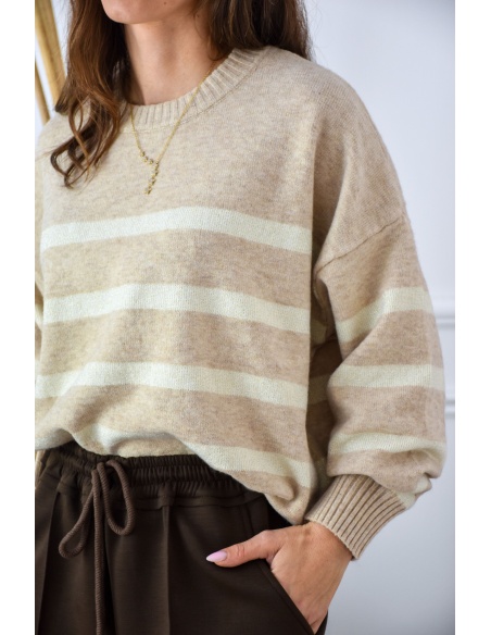 Pull Rayé Beige LINE