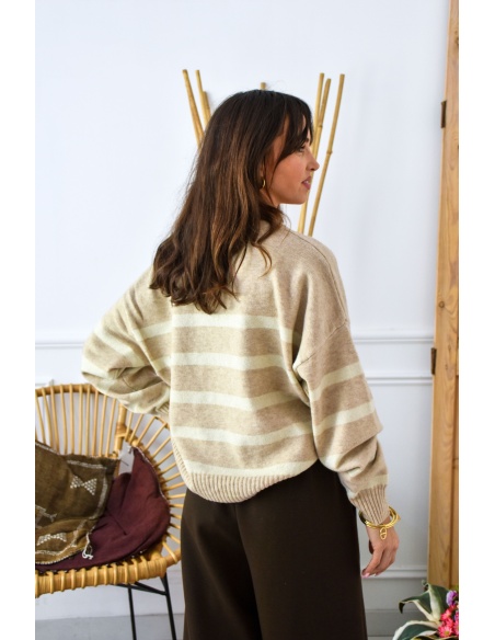 Pull Rayé Beige LINE