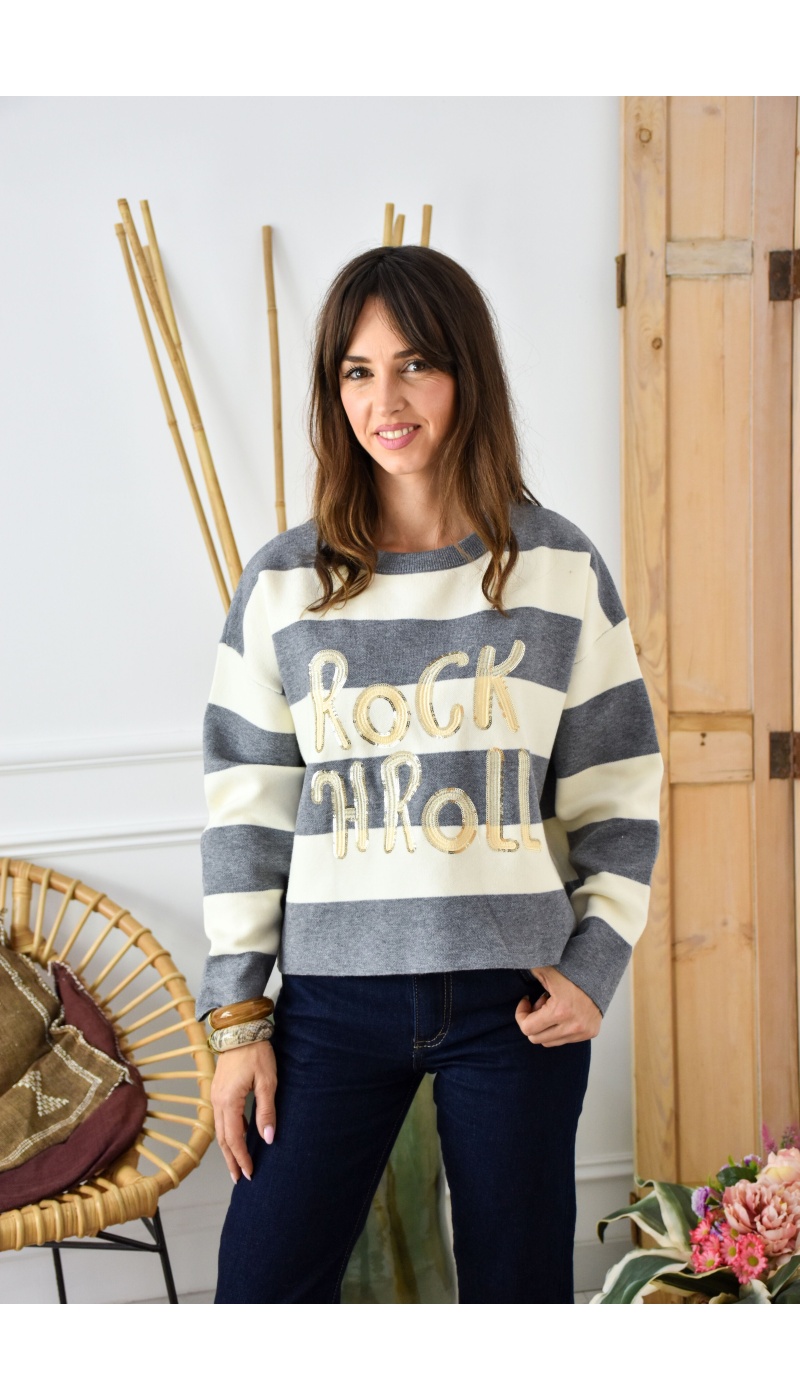 Pull Rayé Gris ALYA