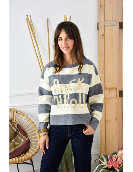 OLIVIA MODA BEIGE GRIS PULL FEMME