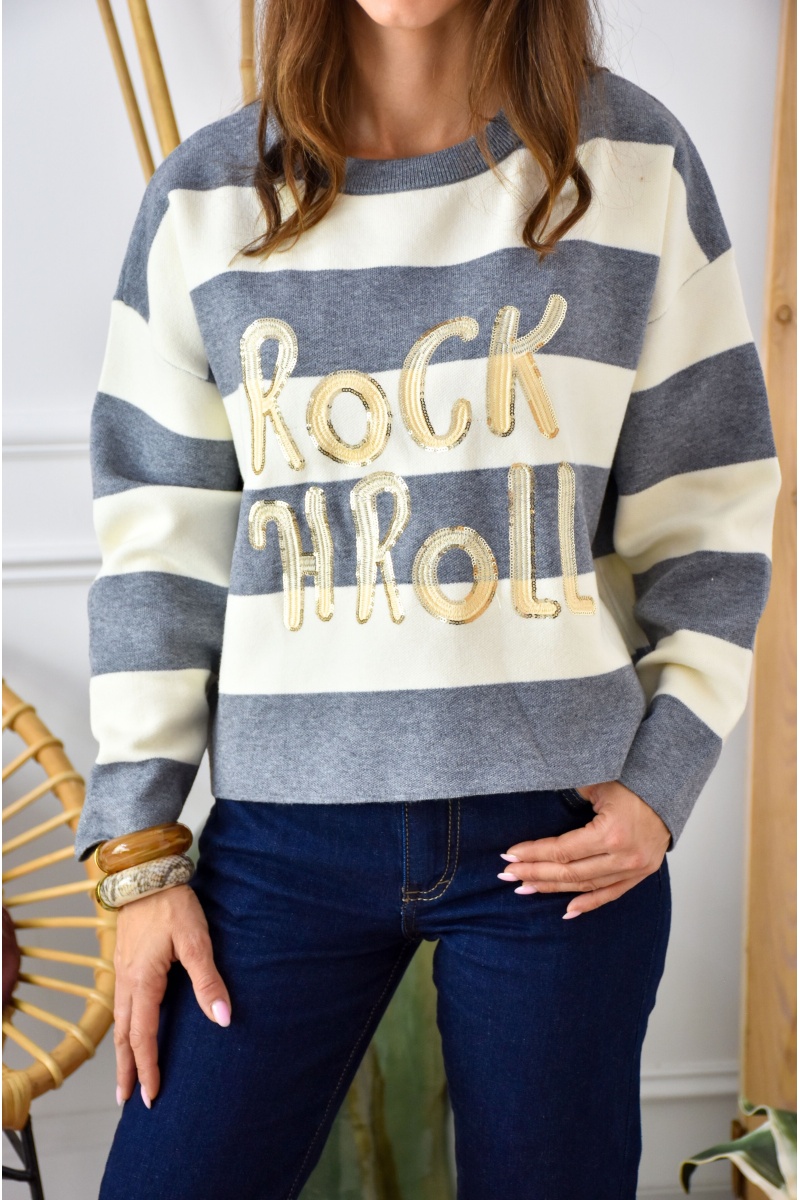 Pull Rayé Gris ALYA