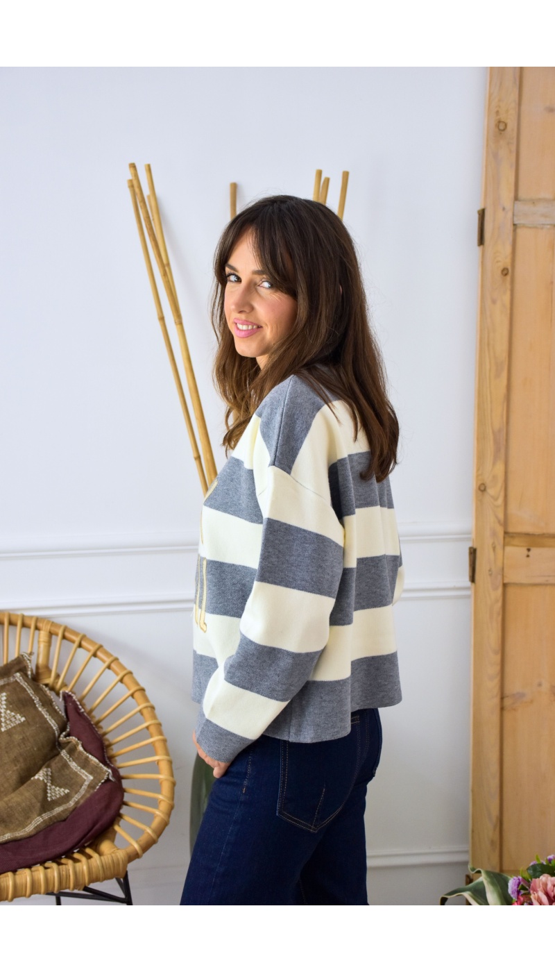 OLIVIA MODA BEIGE GRIS PULL FEMME