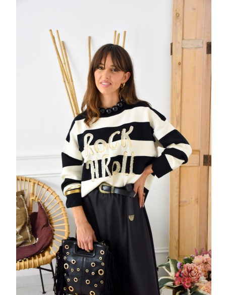 Pull Rayé Noir ALYA