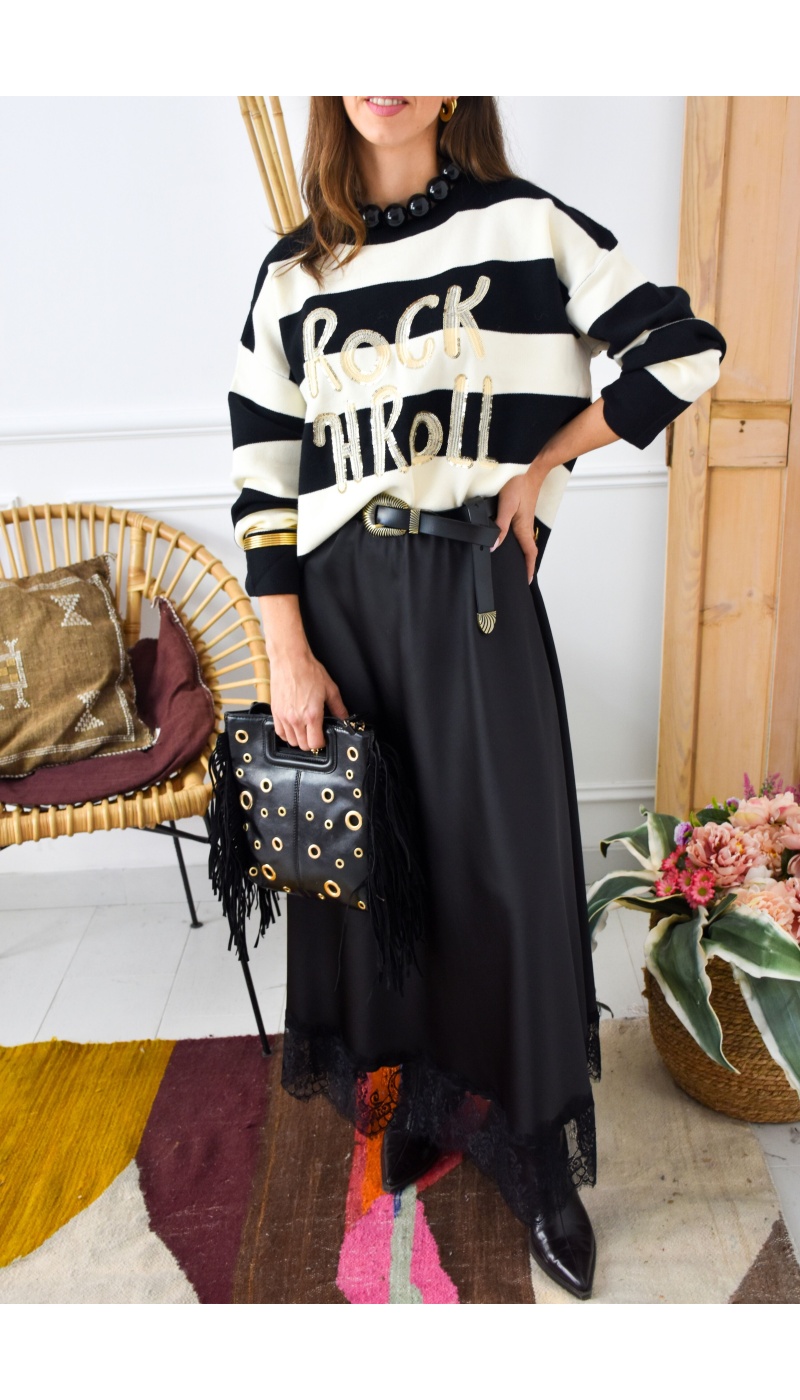 OLIVIA MODA BEIGE NOIR PULL FEMME