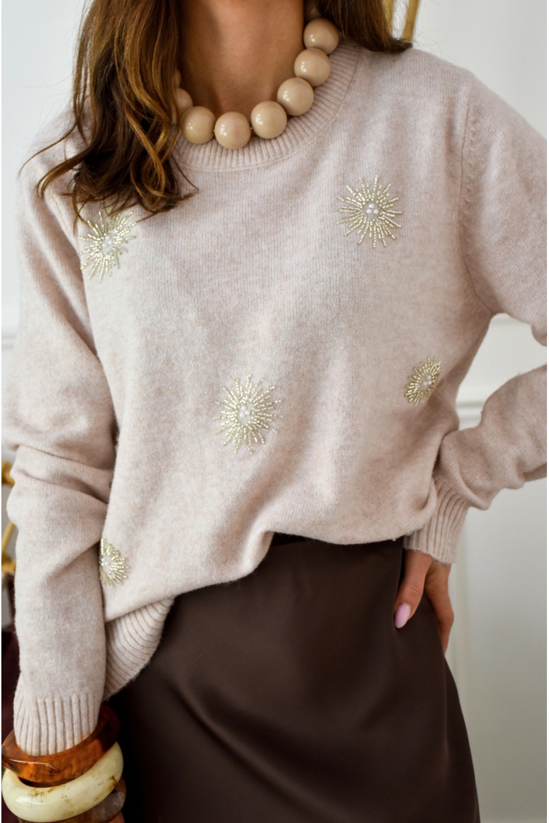 OLIVIA MODA PERLE POUDRE PULLS COL ROND FEMME