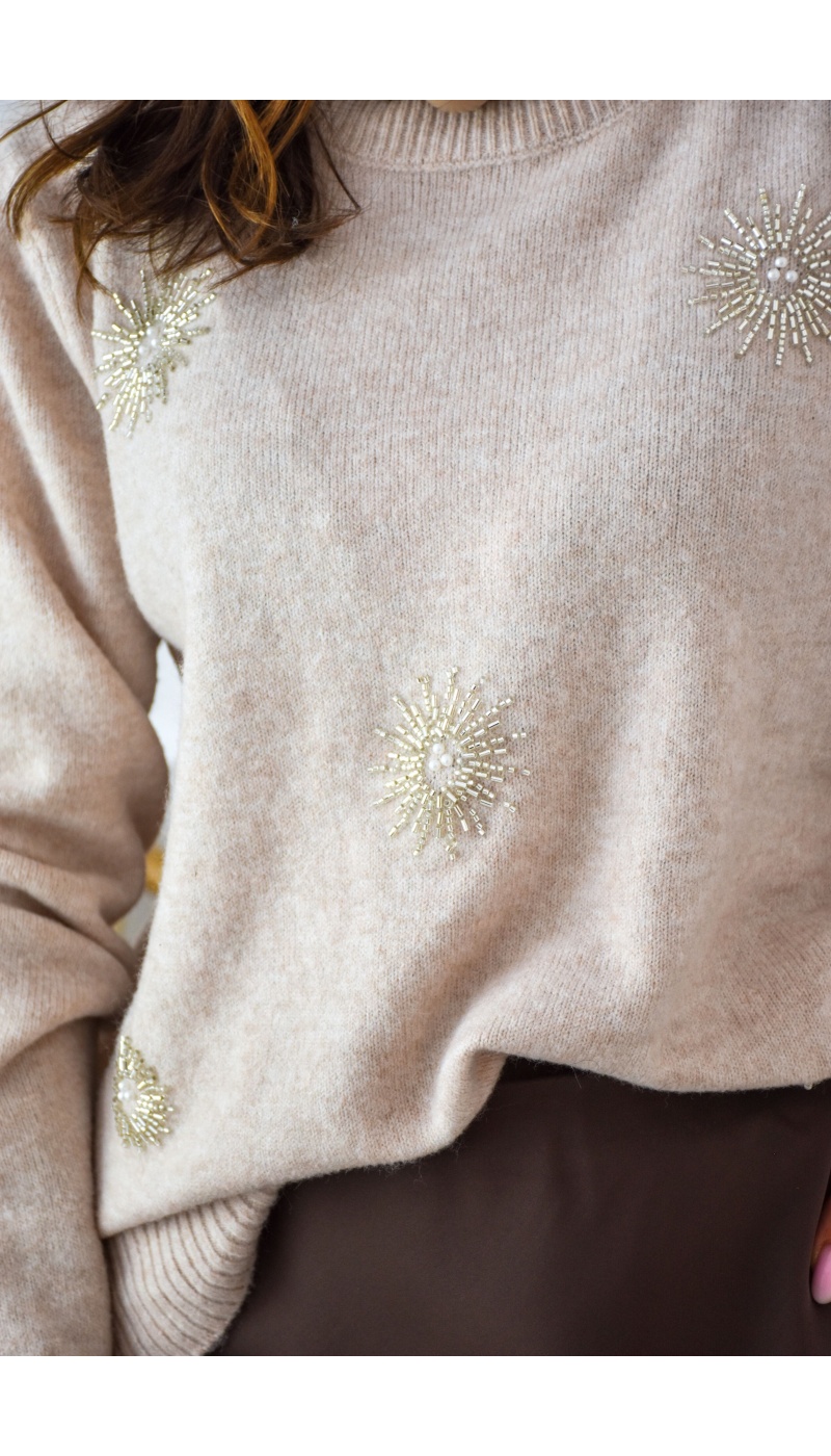 OLIVIA MODA PERLE POUDRE PULLS COL ROND FEMME