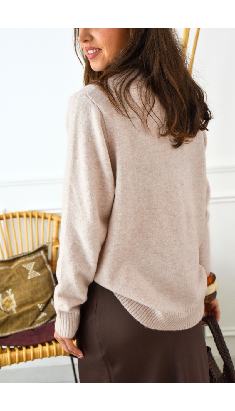 OLIVIA MODA PERLE POUDRE PULLS COL ROND FEMME