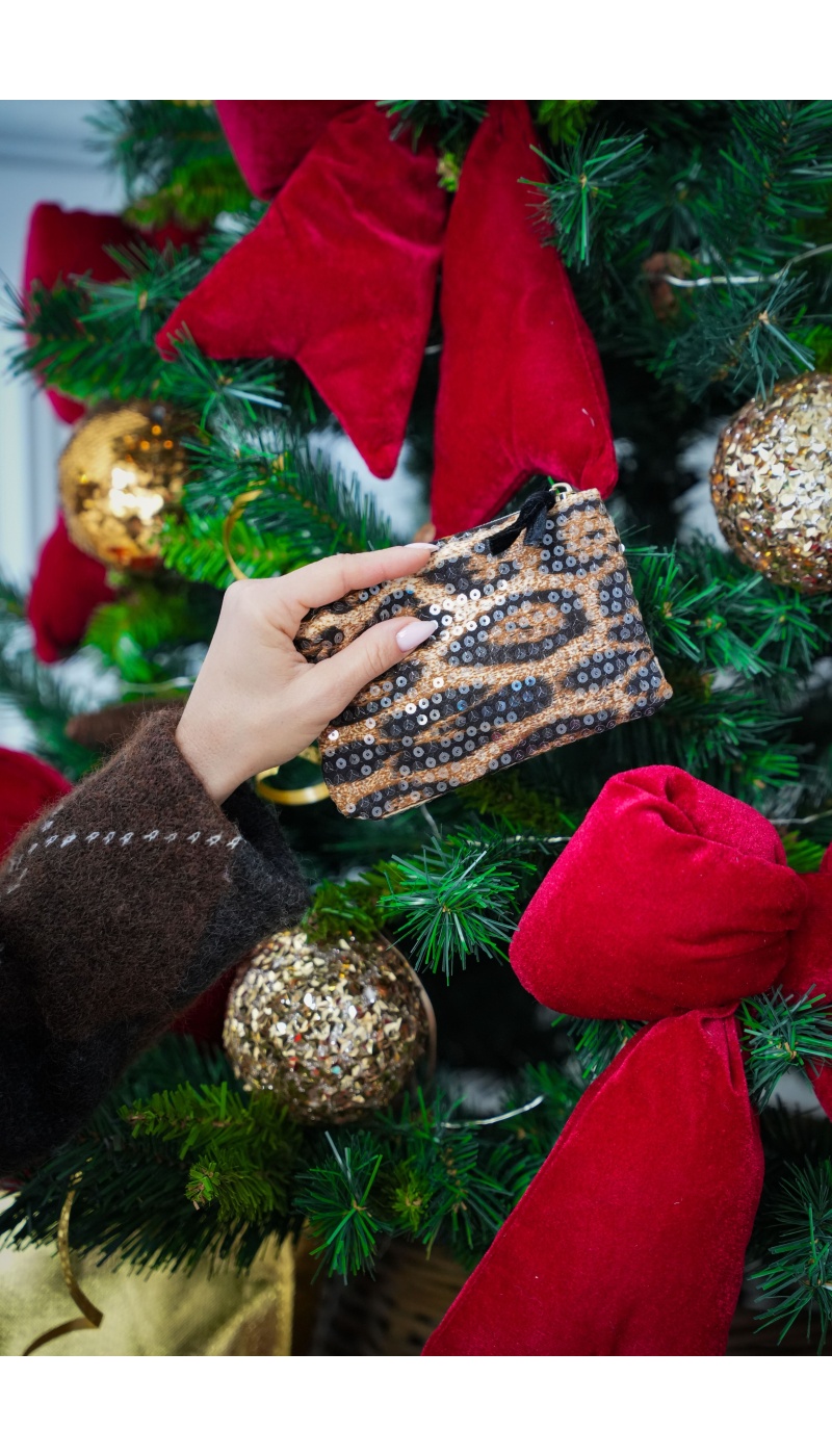 ANOUCHCA SEQUIN LEOPAR POCHETTE