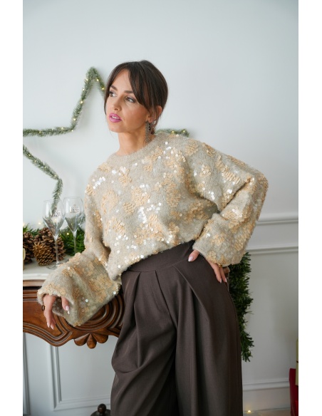 FUTUR FASHION SEQUIN BEIGE PULL FEMME