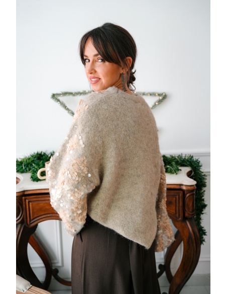 FUTUR FASHION SEQUIN BEIGE PULL FEMME