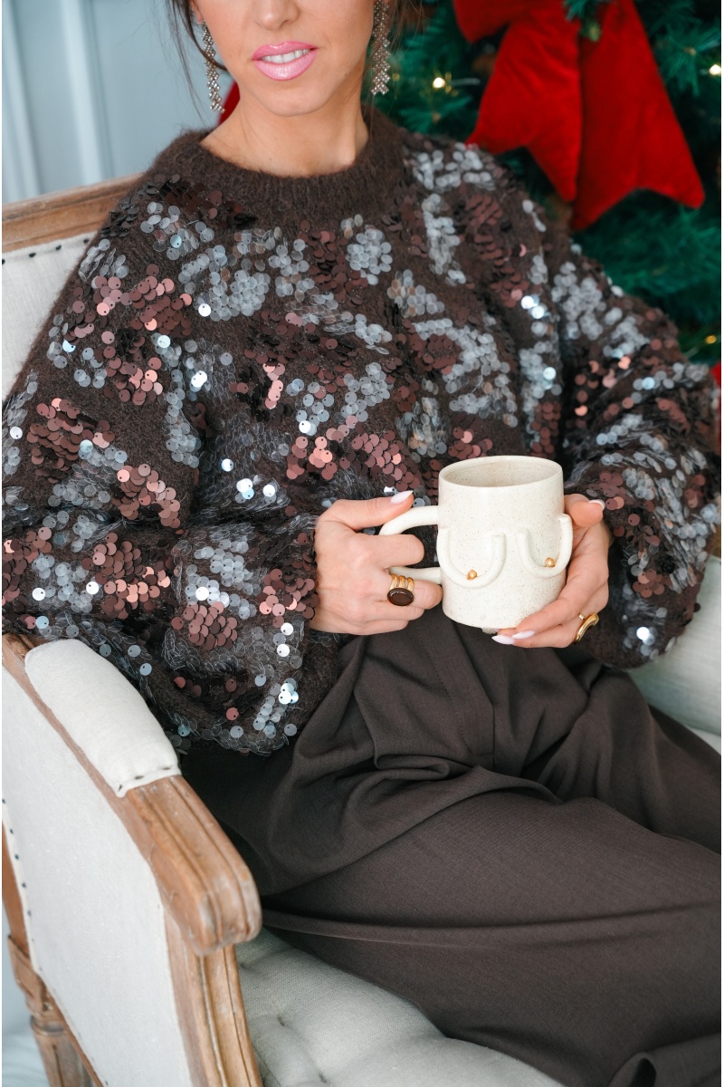 FUTUR FASHION SEQUIN COFFE PULL FEMME 2