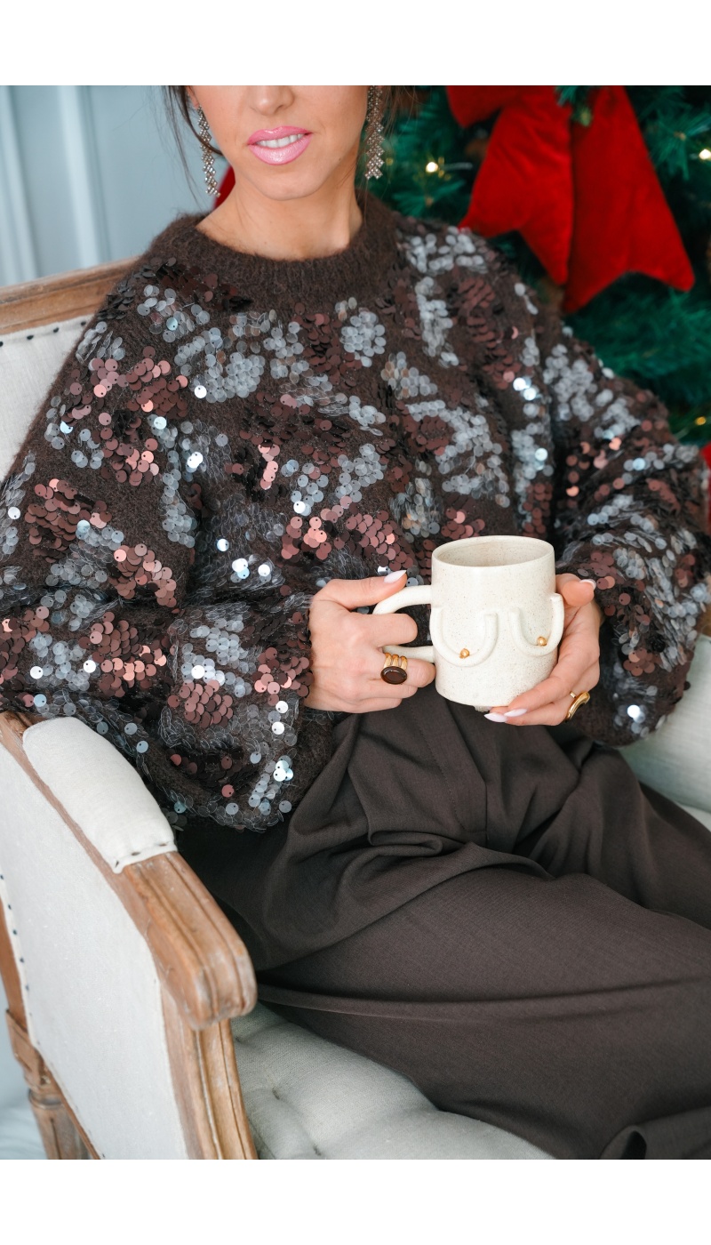 FUTUR FASHION SEQUIN COFFE PULL FEMME