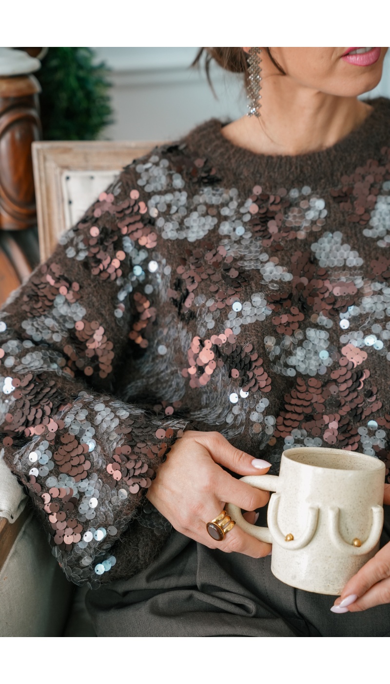 FUTUR FASHION SEQUIN COFFE PULL FEMME
