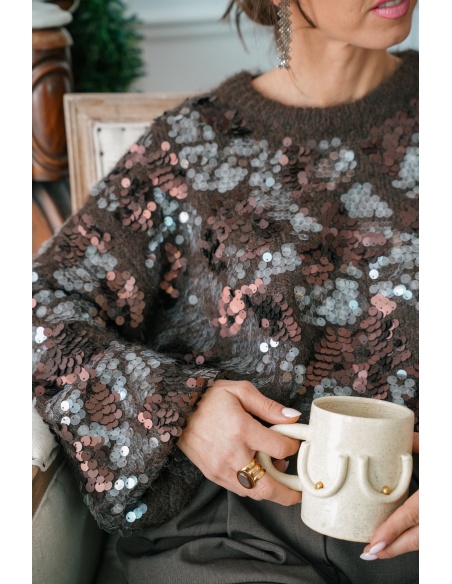 FUTUR FASHION SEQUIN COFFE PULL FEMME