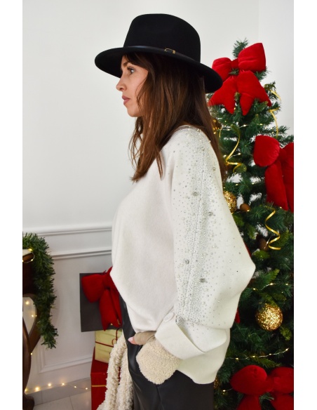 SARL PINKA HABIT ET MOI STRASS BLANC PULL FEMME