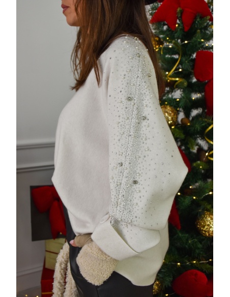 SARL PINKA HABIT ET MOI STRASS BLANC PULL FEMME