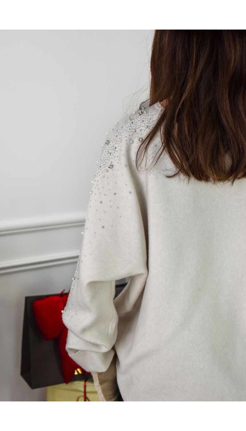 SARL PINKA HABIT ET MOI STRASS BLANC PULL FEMME
