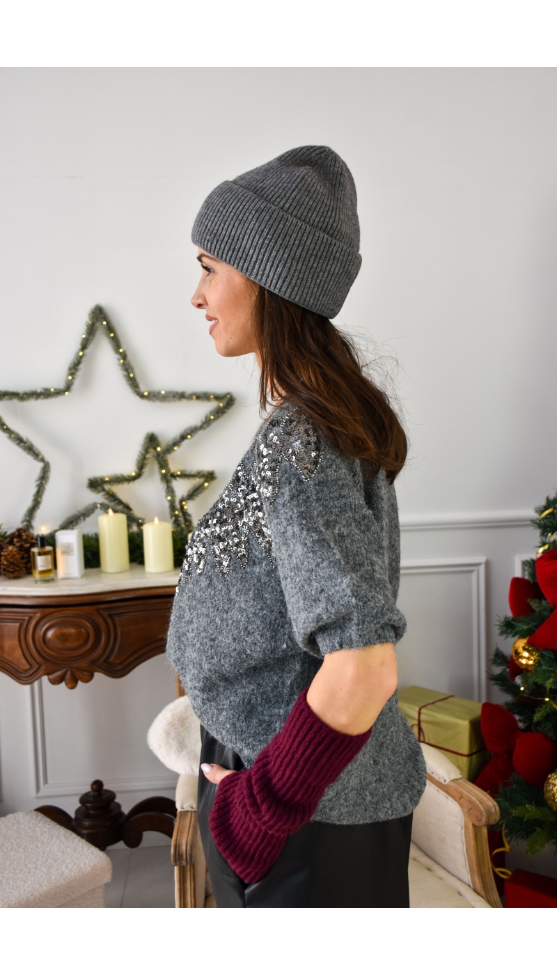 mctex STRASS GRIS PULL FEMME SANS MANCHE