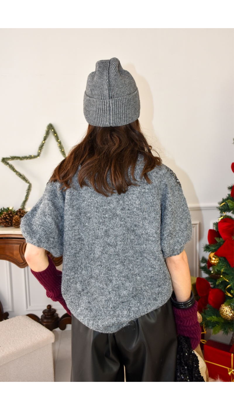 mctex STRASS GRIS PULL FEMME SANS MANCHE