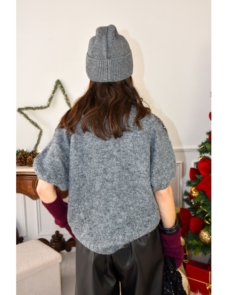 mctex STRASS GRIS PULL FEMME SANS MANCHE