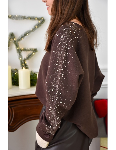 Pull Strass Chocolat PEARL