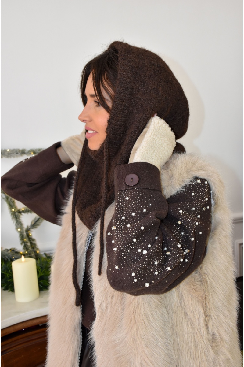 Cagoule Maille Marron ELLA