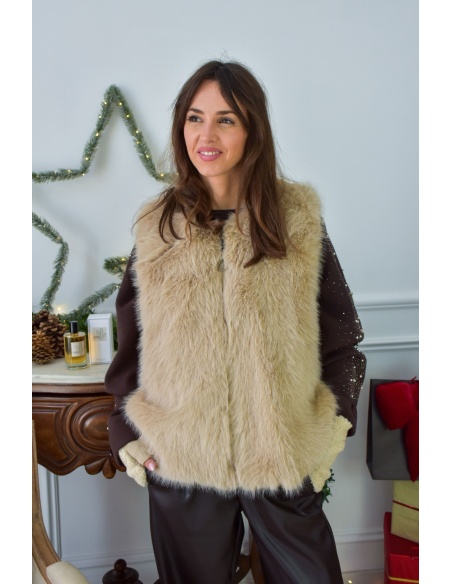KESSLY FOURRU ECRU GILET FEMME