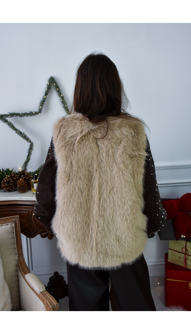 KESSLY FOURRU ECRU GILET FEMME