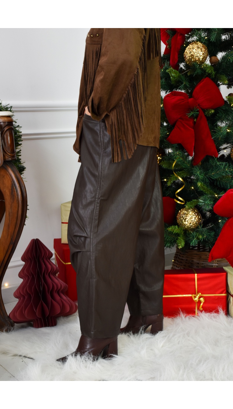 Pantalon Simili Marron ATHENA